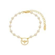 Pulseira espírito santo círculo pérolas folheado a ouro 18k
