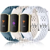 Pulseira esportiva Maledan compatível com Fitbit Charge 6/5 azul/branco Pulseira esportiva Maledan compatível com Fitbit Charge 6/5 azul/branco