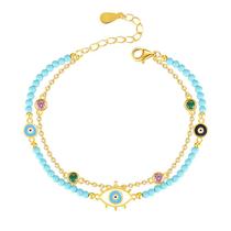 Pulseira Evil Eye de dupla camada com miçangas turquesas para mulher Pulseira Evil Eye de dupla camada com miçangas turquesas para mulher