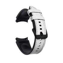 Pulseira Exclusiva de Silicone com Couro para Galaxy Watch4 Watch 4 Watch5 Watch 5 Pro - Branco - 123smart