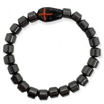 Pulseira Exu Firma Caixão Murano Hematita Cilindrica e Firma