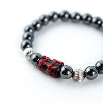 Pulseira Exu Hematita Esférica Firma e Silicone