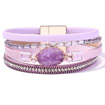Pulseira FANCY SHINY Boho Leather Wrap com ametista para mulheres