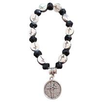 Pulseira fé com cristal preta pingente fé religiosa Pulseira fé com cristal preta pingente fé religiosa