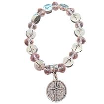 Pulseira fé com cristal rosa pingente fé religiosa Pulseira fé com cristal rosa pingente fé religiosa