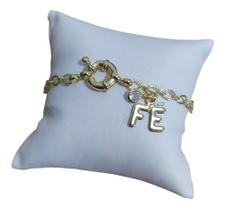 Pulseira Fé Pedra Zirconia F Ouro Semi Joia Fecho Boia