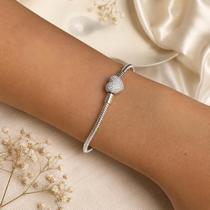 Pulseira Fecho Coração Cravejada Banhado a Prata 925 TAMANHO:19 cm (pulso 17cm)