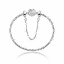 Pulseira Fecho Coração Cravejada Com Trava Banhado a Prata 925 PULSEIRA:14 cm (pulso 12cm)