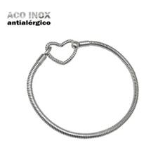 Pulseira Fecho Coração Vazado em Aço Inox Antialérgico para Berloques