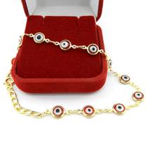 Pulseira Feminina 16/19cm Olho Grego Banhada Ouro 18K PL336