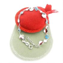 Pulseira Feminina 16/19cm Olho Grego Folheada Prata Pl393