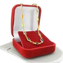 Pulseira Feminina 16/20cm Colorida 5mm Folheada Ouro 18k PL379