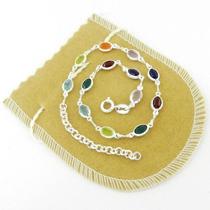 Pulseira Feminina 16/20Cm Colorida 5Mm Folheada Prata Pl377