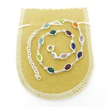 Pulseira Feminina 16/20cm Colorida 5mm Folheada Prata PL377