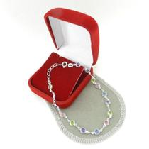 Pulseira Feminina 16/20Cm Colorida 5Mm Folheada Prata Pl487