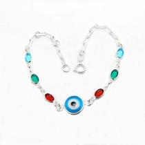 Pulseira Feminina 16/20cm Olho Grego Folheado Prata PL517