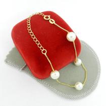 Pulseira Feminina 18/24cm Perola 8mm Folheada Ouro PL501 Pulseira Feminina 18/24cm Perola 8mm Folheada Ouro PL501