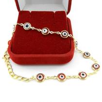 Pulseira Feminina 18Cm Olho Grego 6Mm Folheada Ouro Pl335