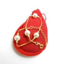 Pulseira Feminina 19/23cm Perola 8mm Folheada Ouro 18K PL308