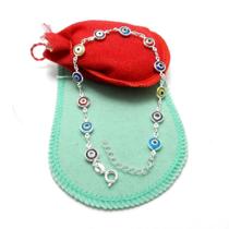 Pulseira Feminina 19/24cm Olho Grego Folheado Prata PL507 Pulseira Feminina 19/24cm Olho Grego Folheado Prata PL507
