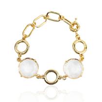 Pulseira feminina 2 pedras transparente banhada a ouro 18k