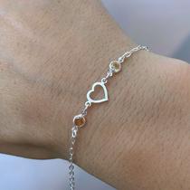Pulseira Feminina 2 Zircônia Laranja e Coração de Prata 925 Pulseira Feminina 2 Zircônia Laranja e Coração de Prata 925