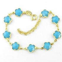 Pulseira Feminina 20/23cm Azul Folheada Ouro PL424