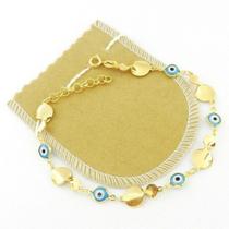Pulseira Feminina 20/23cm Olho Grego Folheada Ouro PL392