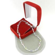 Pulseira Feminina 20/24Cm Colorida 3Mm Folheada Prata Pl486