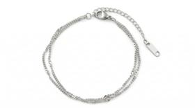 Pulseira Feminina Aço Inoxidável Elos Duplos Titânio Prata Pulseira Feminina Aço Inoxidável Elos Duplos Titânio Prata