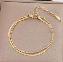Pulseira Feminina Aço Titânio Dupla Banhada Ouro 18k Snake Nao Escurece Antialérgica