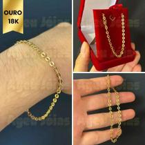 Pulseira Feminina Bailarina em Ouro 18k 19cm Elos Brilhantes