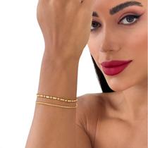 Pulseira Feminina Bastões e Esferas Dourado Bijuterias Femininas banho Ouro 18k feminino acessórios casamento noiva festa formatura
