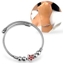 Pulseira Feminina Berloque Aço inoxidável Prata Ajustável Pulseira Feminina Berloque Aço inoxidável Prata Ajustável