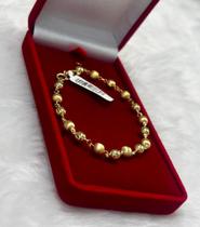 Pulseira Feminina Bolas Fosca E Lisa Ouro 18k 19,5cm Nota