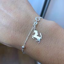 Pulseira Feminina Bolinha Pingente Cavalo Prata 925 Legítima Pulseira Feminina Bolinha Pingente Cavalo Prata 925 Legítima