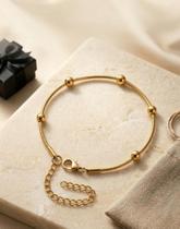 Pulseira Feminina Bolinhas Aço Inoxidável Banhada Ouro 18k ajustável
