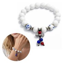 Pulseira Feminina Branca Charmosa Estilo Porcelana Grega (1 Und)