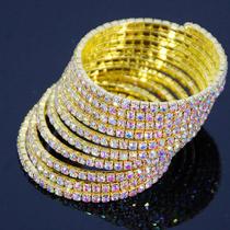Pulseira Feminina Brilhante Com Strass E Cristais Vazados Para Casamento - Joia De Punho Presente