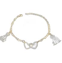 Pulseira Feminina Cachorro E Gato Folheado Ouro 18k
