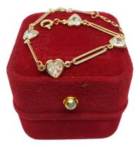 Pulseira Feminina Cadeado Corações Zircônia Banhada a Ouro Pulseira Feminina Cadeado Corações Zircônia Banhada a Ouro