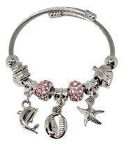Pulseira Feminina Charms Marítimos Prata E Rosa Pulseira Feminina Charms Marítimos Prata E Rosa