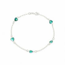Pulseira Feminina Choker De Prata 925 Verde Coração Zircônia