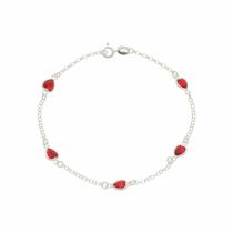 Pulseira Feminina Choker Prata 925 Vermelho Coração Zircônia