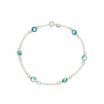 Pulseira Feminina Choker Prata 925 Zircônia Azul Redondo