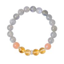 Pulseira feminina cinza, pedra da lua e miçangas de citrino, prata 925 Pulseira feminina cinza, pedra da lua e miçangas de citrino, prata 925