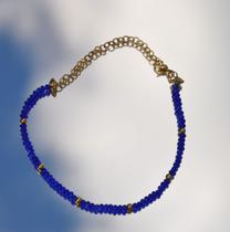 Pulseira feminina com banho de ouro 18k e cristal azul