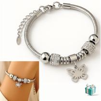 Pulseira Feminina com Berloques Aço inoxidável Antialérgico