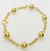 Pulseira Feminina Com Bolas 9mm Em Ouro 18k