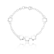 Pulseira Feminina Com Flores Prata 925